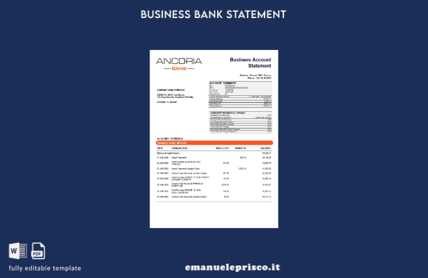 stile verificato Estratto conto bancario di Ancoria Modello Word e PDF